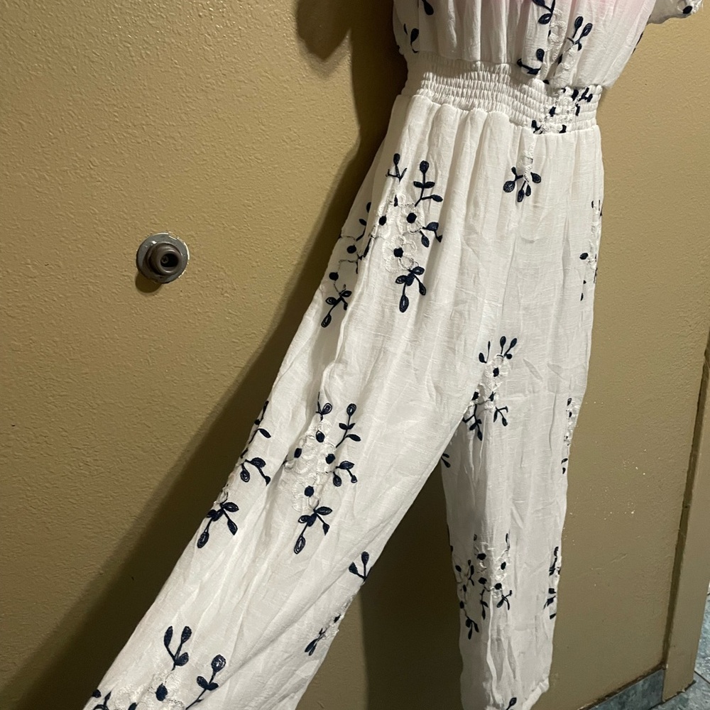 Elegant White and blue Floral Dress Jumpsuit New NTW